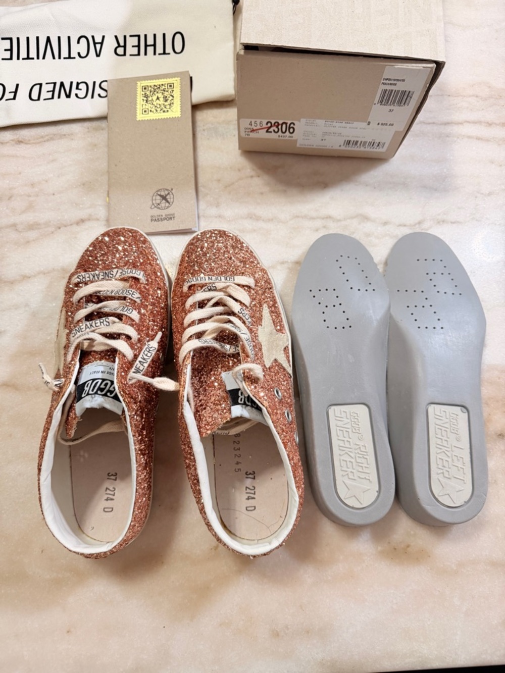 Brand New Golden Goose Peach Glitter Super-Star Sabot Sneakers - Picture 6 of 8